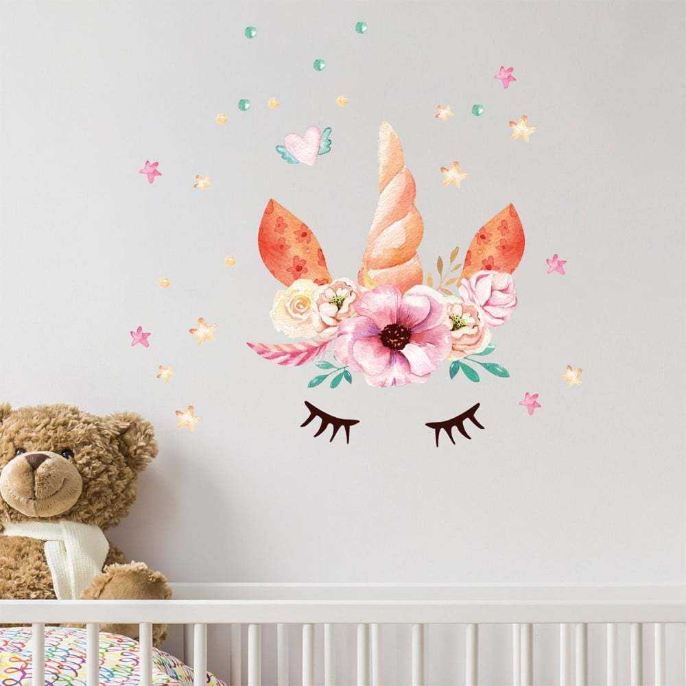 Nástěnné dětské samolepky Ambiance Watercolor Unicorn Ambiance