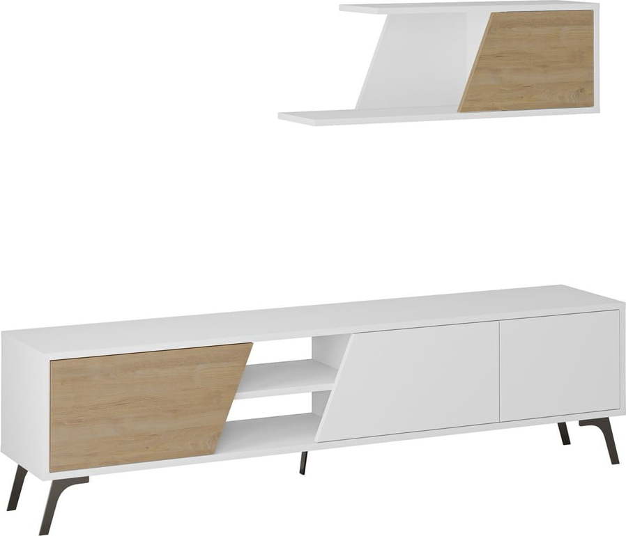 Bílá/přírodní TV souprava v dekoru dubu 180x48 cm Fiona – Kalune Design Kalune Design