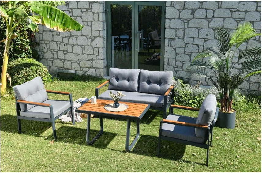 Šedý zahradní lounge set pro 4 Tivoli – Floriane Garden FLORIANE GARDEN