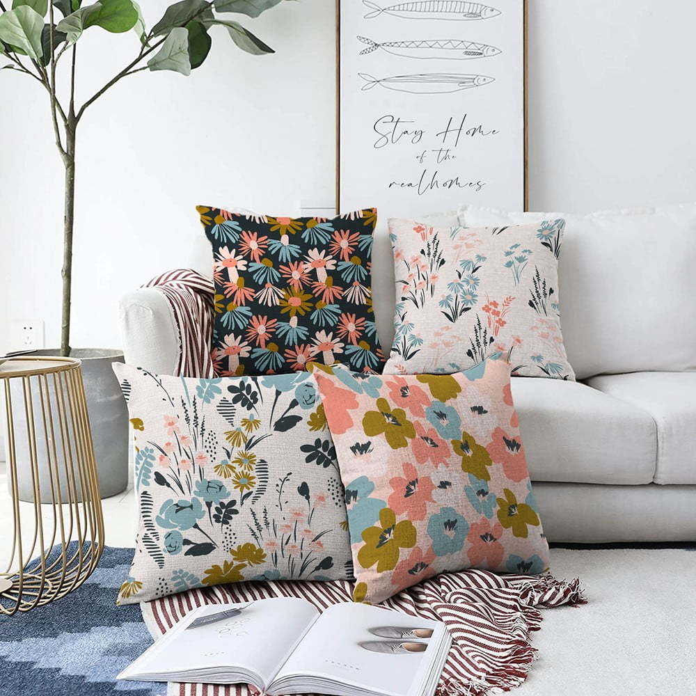 Sada 4 povlaků na polštáře Minimalist Cushion Covers Blooming