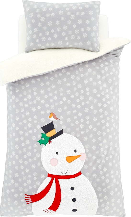 Šedé mikroplyšové povlečení Catherine Lansfield Cosy Snowman