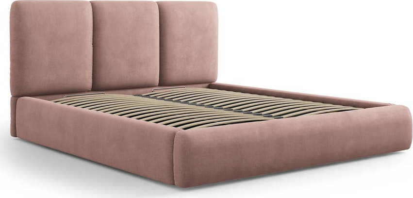 Světle růžová čalouněná dvoulůžková postel s úložným prostorem s roštem 180x200 cm Brody – Mazzini Beds Mazzini Beds
