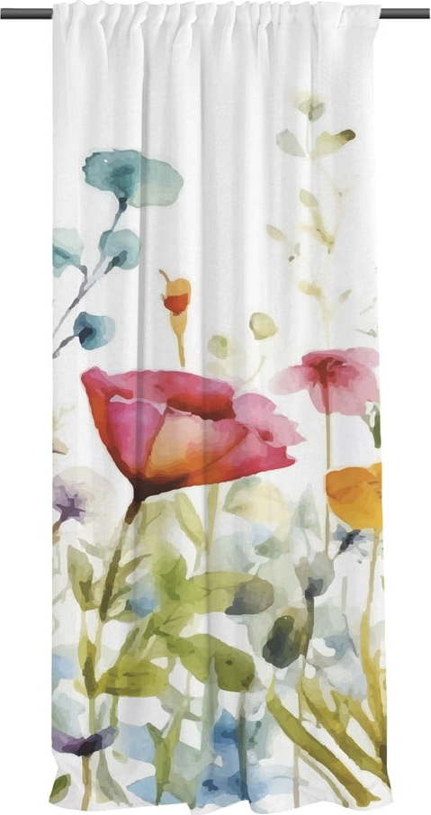 Bílý závěs z bavlněného saténu 110x250 cm Watercolour Flowers – Butter Kings Butter Kings