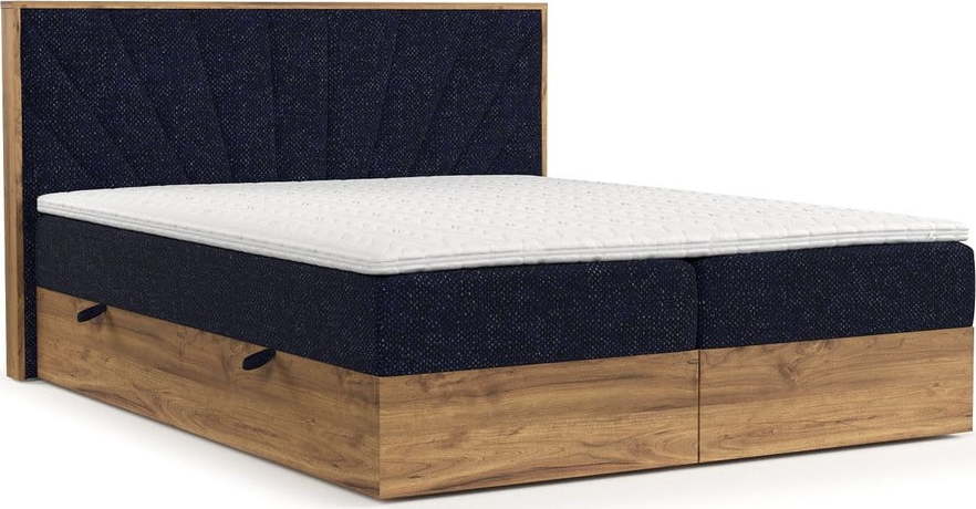 Boxspring postel s úložným prostorem v tmavě modro-přírodní barvě 180x200 cm Asahi – Maison de Rêve Maison de Reve