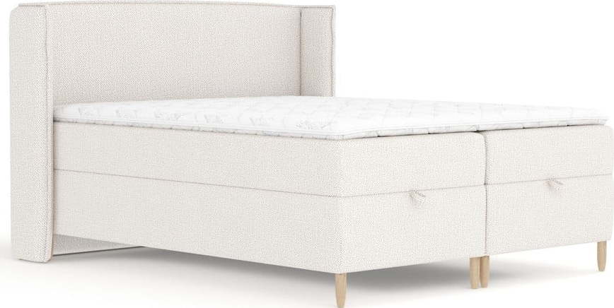 Krémová boxspring postel s úložným prostorem 200x200 cm Monpelli – Maison de Rêve Maison de Reve