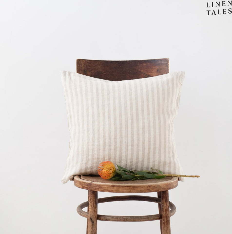 Lněný povlak na polštář 45x45 cm Natural White Stripes – Linen Tales Linen Tales